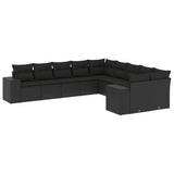 vidaXL 10-delige Loungeset met kussens poly rattan zwart
