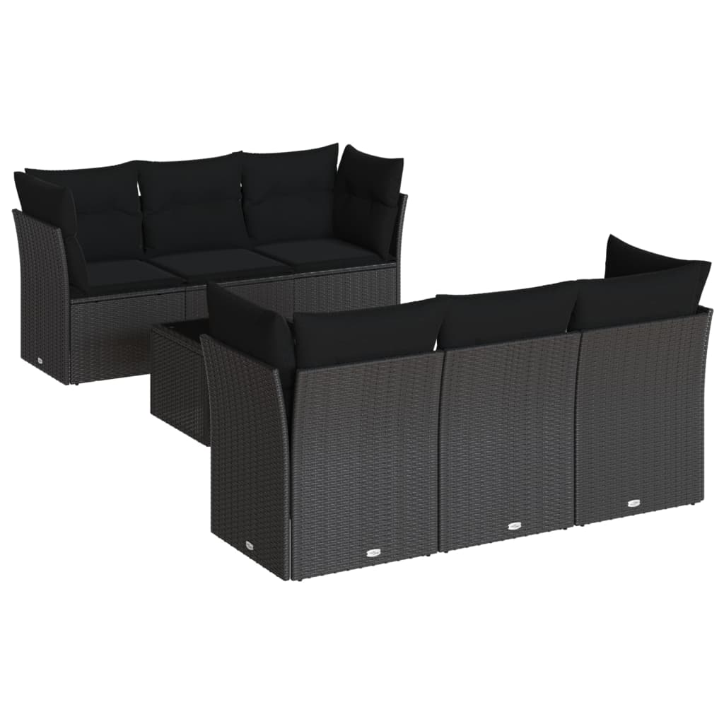 vidaXL Ensemble de salon 7 pièces avec coussins en poly rotin noir