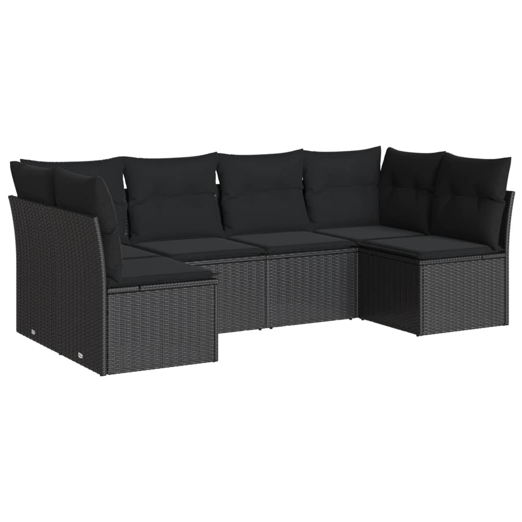 vidaXL 6-delige Loungeset met kussens poly rattan zwart
