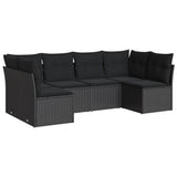 vidaXL 6-delige Loungeset met kussens poly rattan zwart