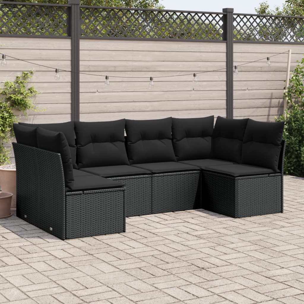 vidaXL 6-delige Loungeset met kussens poly rattan zwart