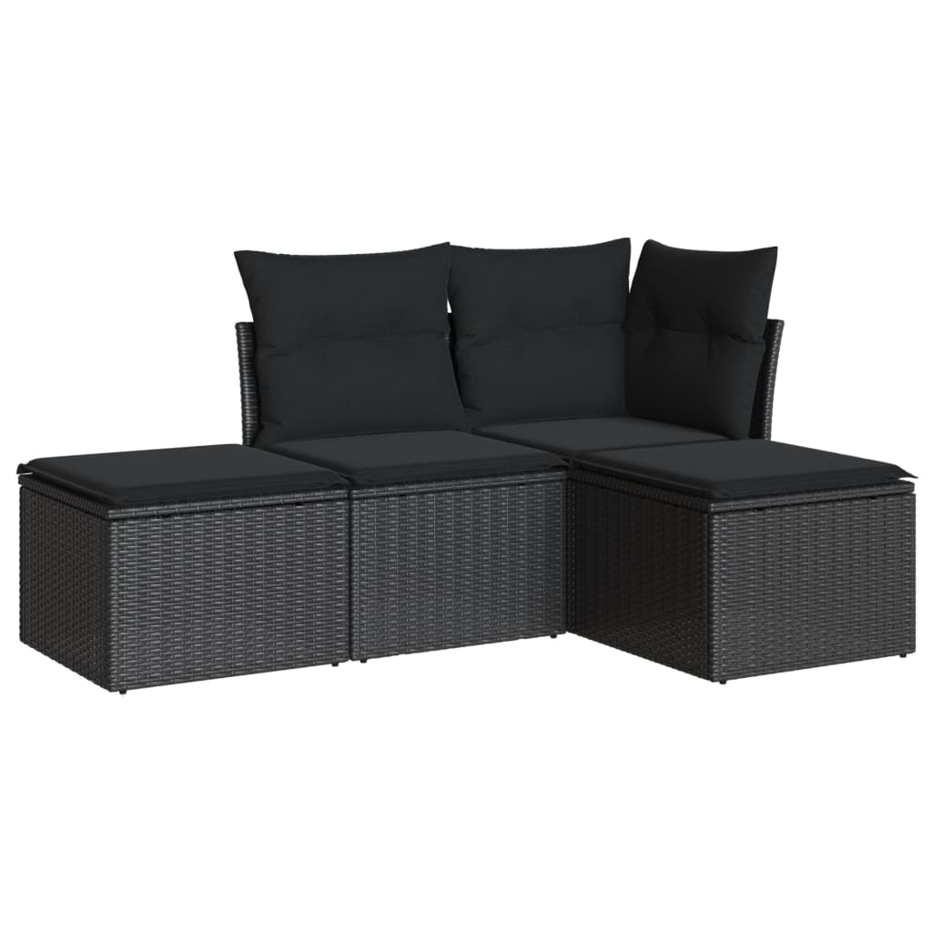 vidaXL 4-delige Loungeset met kussens poly rattan zwart