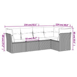 vidaXL 5-delige Loungeset met kussens poly rattan zwart