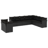 vidaXL 10-delige Loungeset met kussens poly rattan zwart