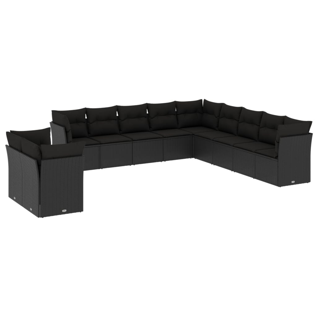 vidaXL 11-Piece Lounge Set with Cushions Poly Rattan Black