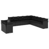 vidaXL 11-Piece Lounge Set with Cushions Poly Rattan Black