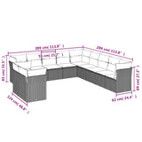 vidaXL 11-delige tuinbankset met kussens, zwart polyrotan