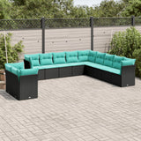 vidaXL 11-delige tuinbankset met kussens, zwart polyrotan