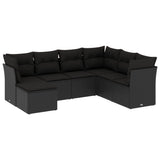 vidaXL 7-delige Loungeset met kussens poly rattan zwart
