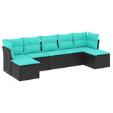 vidaXL ensemble de 7 banques de jardin avec coussins en polyrotan noir