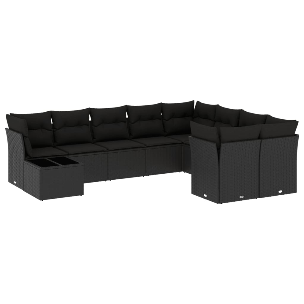 vidaXL 10-delige Loungeset met kussens poly rattan zwart