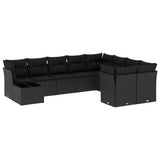vidaXL 10-delige Loungeset met kussens poly rattan zwart