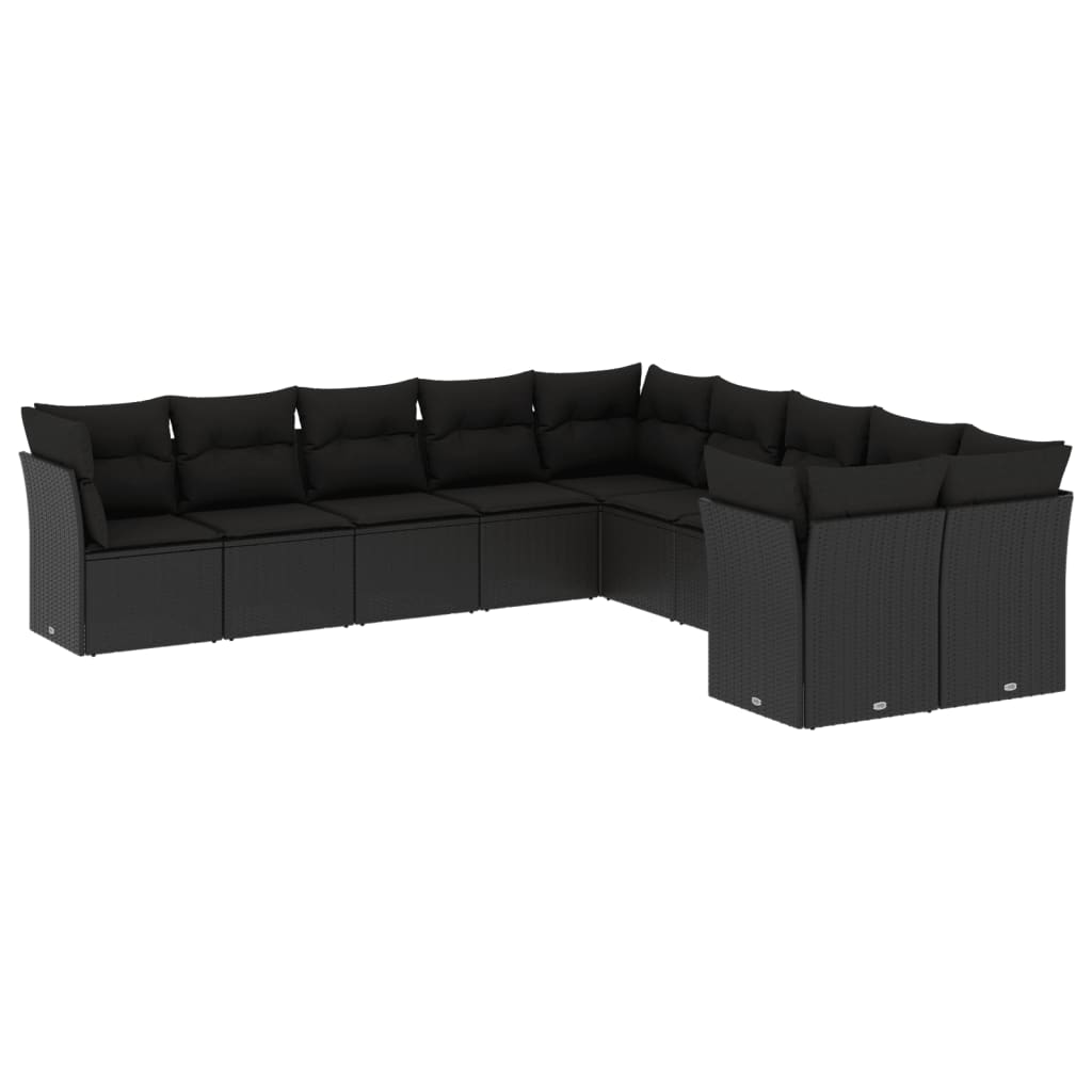 vidaXL 10-delige Loungeset met kussens poly rattan zwart