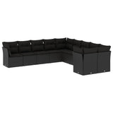 vidaXL 10-delige Loungeset met kussens poly rattan zwart