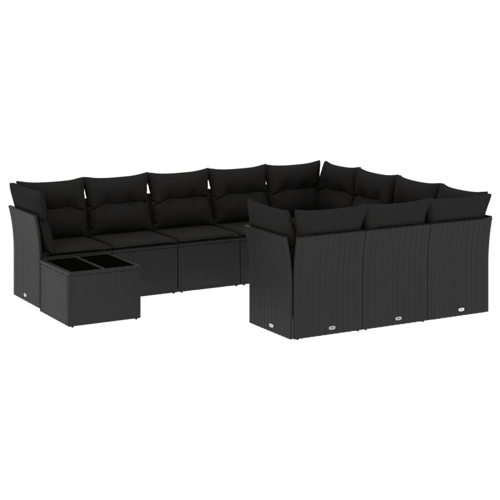 vidaXL 11-delige Loungeset met kussens poly rattan zwart