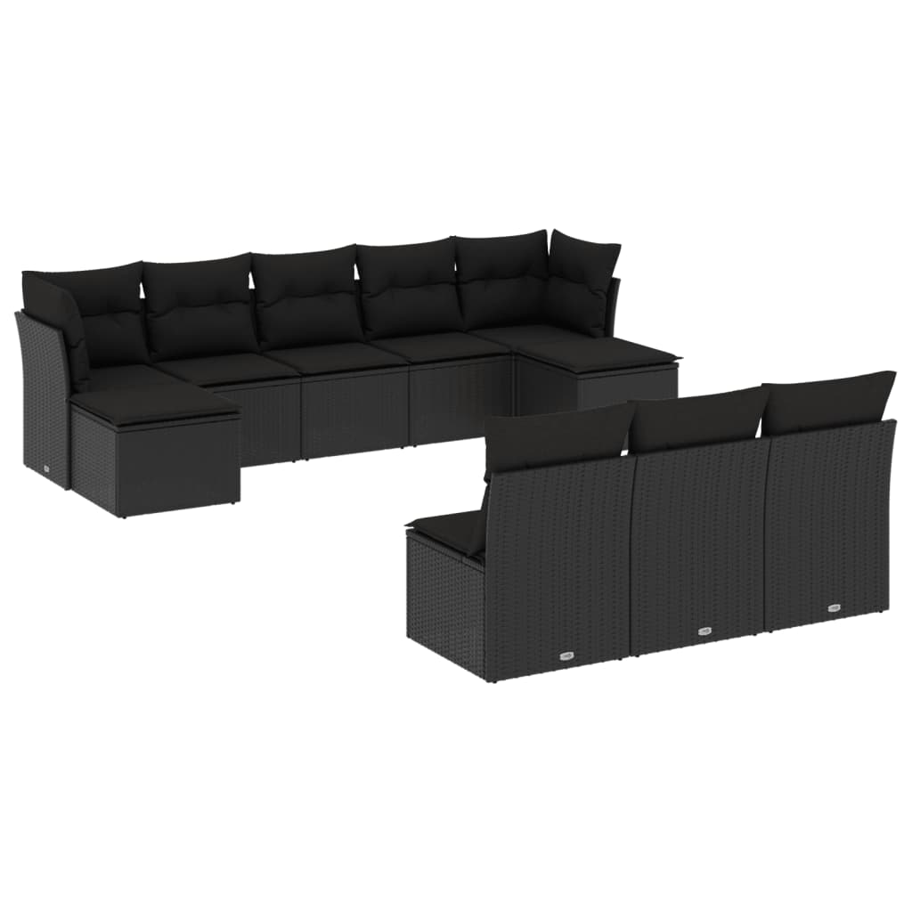 vidaXL 10-delige Loungeset met kussens poly rattan zwart
