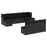 vidaXL 10-delige Loungeset met kussens poly rattan zwart