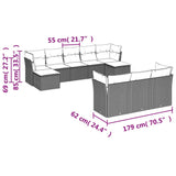 vidaXL 10-delige Loungeset met kussens poly rattan zwart