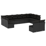 vidaXL 12-Piece Lounge Set with Cushions Poly Rattan Black