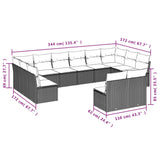 vidaXL 12-Piece Lounge Set with Cushions Poly Rattan Black