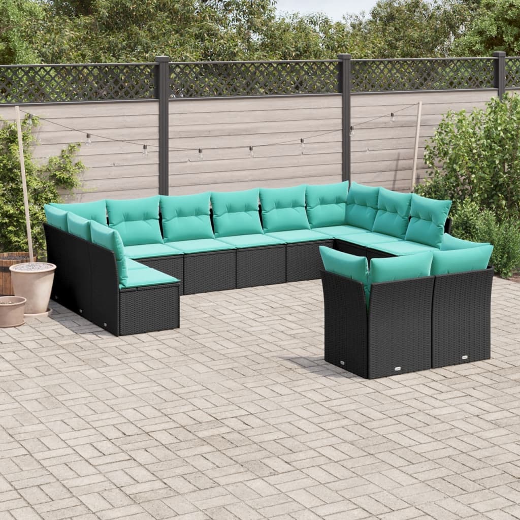 vidaXL 12-delige tuinbankset met kussens van zwart polyrotan
