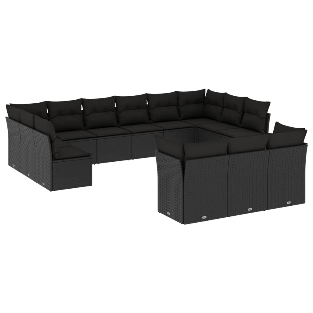 vidaXL 13-delige Loungeset met kussens poly rattan zwart