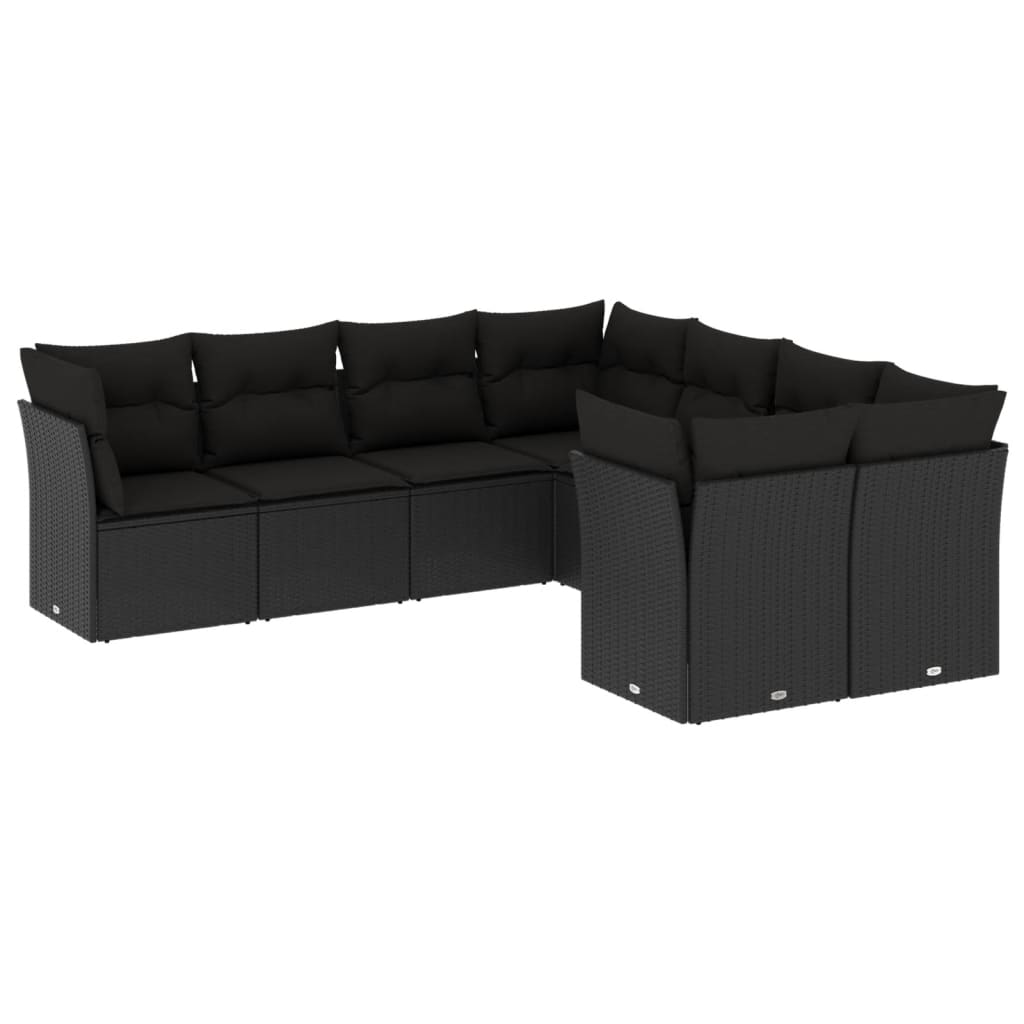 vidaXL 8-delige Loungeset met kussens poly rattan zwart