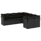 vidaXL 8-delige Loungeset met kussens poly rattan zwart