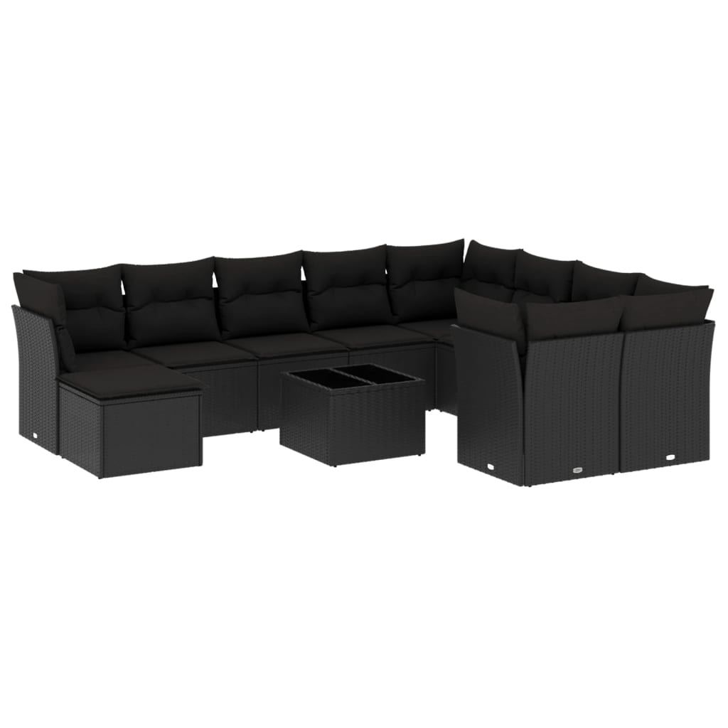 vidaXL 11-delige Loungeset met kussens poly rattan zwart