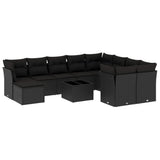 vidaXL 11-delige Loungeset met kussens poly rattan zwart