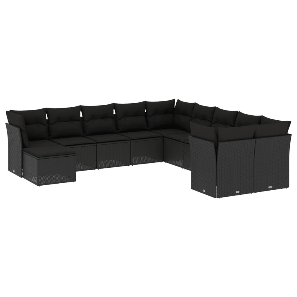 vidaXL 11-delige Loungeset met kussens poly rattan zwart