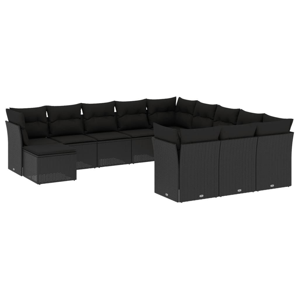 vidaXL 12-delige Loungeset met kussens poly rattan zwart