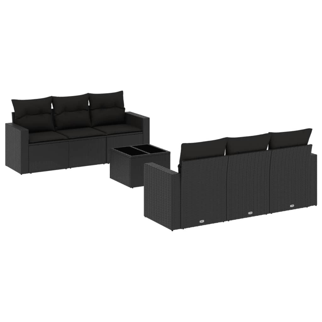 vidaXL 7-delige Loungeset met kussens poly rattan zwart