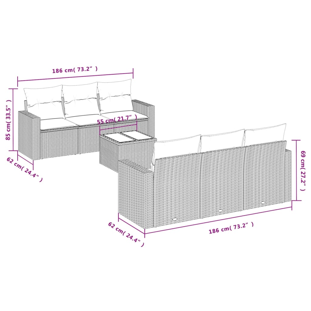 vidaXL 7-delige Loungeset met kussens poly rattan zwart