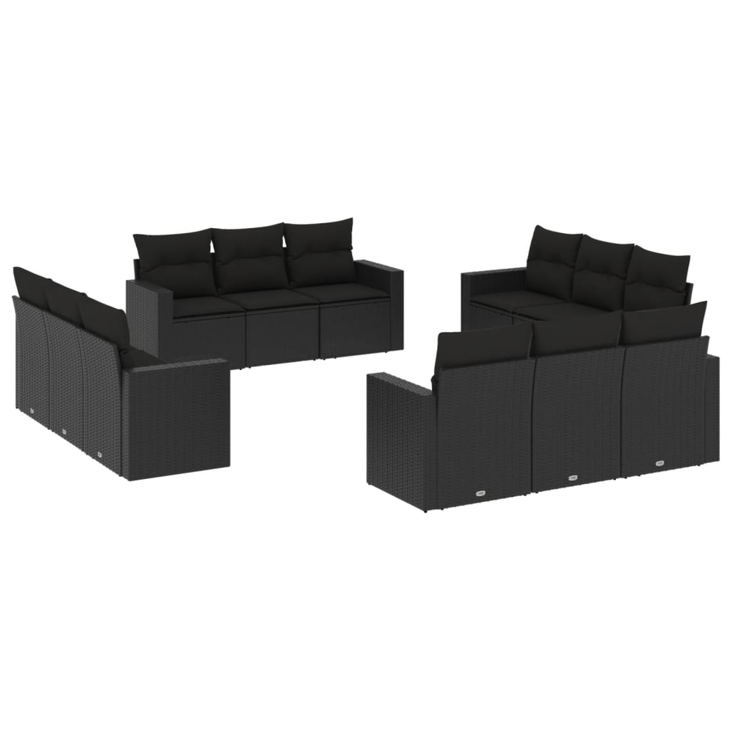 vidaXL 12-delige Loungeset met kussens poly rattan zwart
