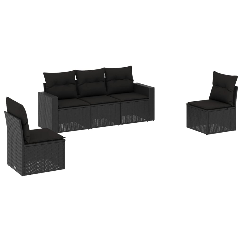 vidaXL 5-delige Loungeset met kussens poly rattan zwart
