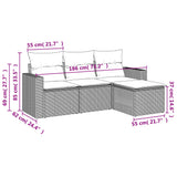 vidaXL 4-delige Loungeset met kussens poly rattan zwart