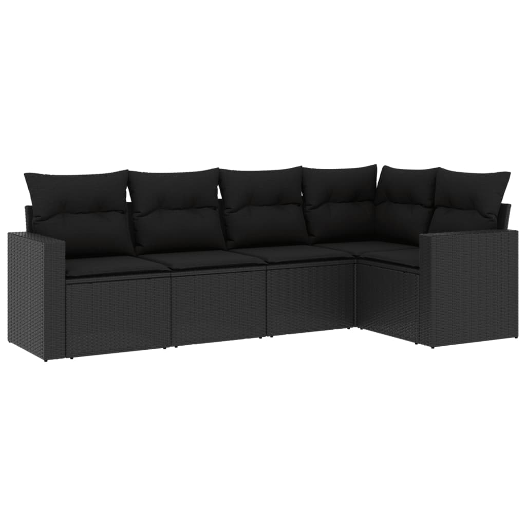 vidaXL 5-delige Loungeset met kussens poly rattan zwart
