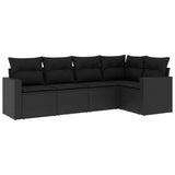 vidaXL 5-delige Loungeset met kussens poly rattan zwart