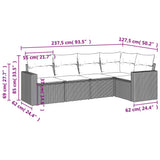 vidaXL 5-delige Loungeset met kussens poly rattan zwart