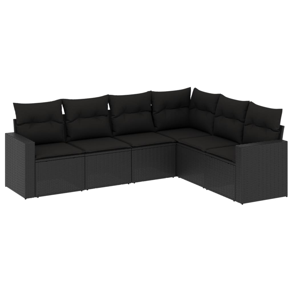 vidaXL 6-delige Loungeset met kussens poly rattan zwart