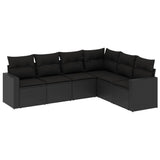 vidaXL 6-delige Loungeset met kussens poly rattan zwart