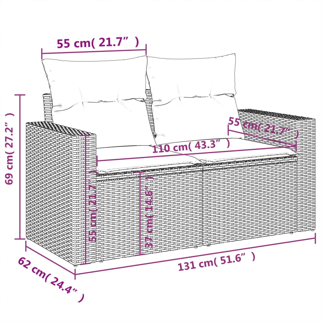 vidaXL 6-delige Loungeset met kussens poly rattan zwart
