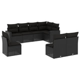 vidaXL 8-delige Loungeset met kussens poly rattan zwart