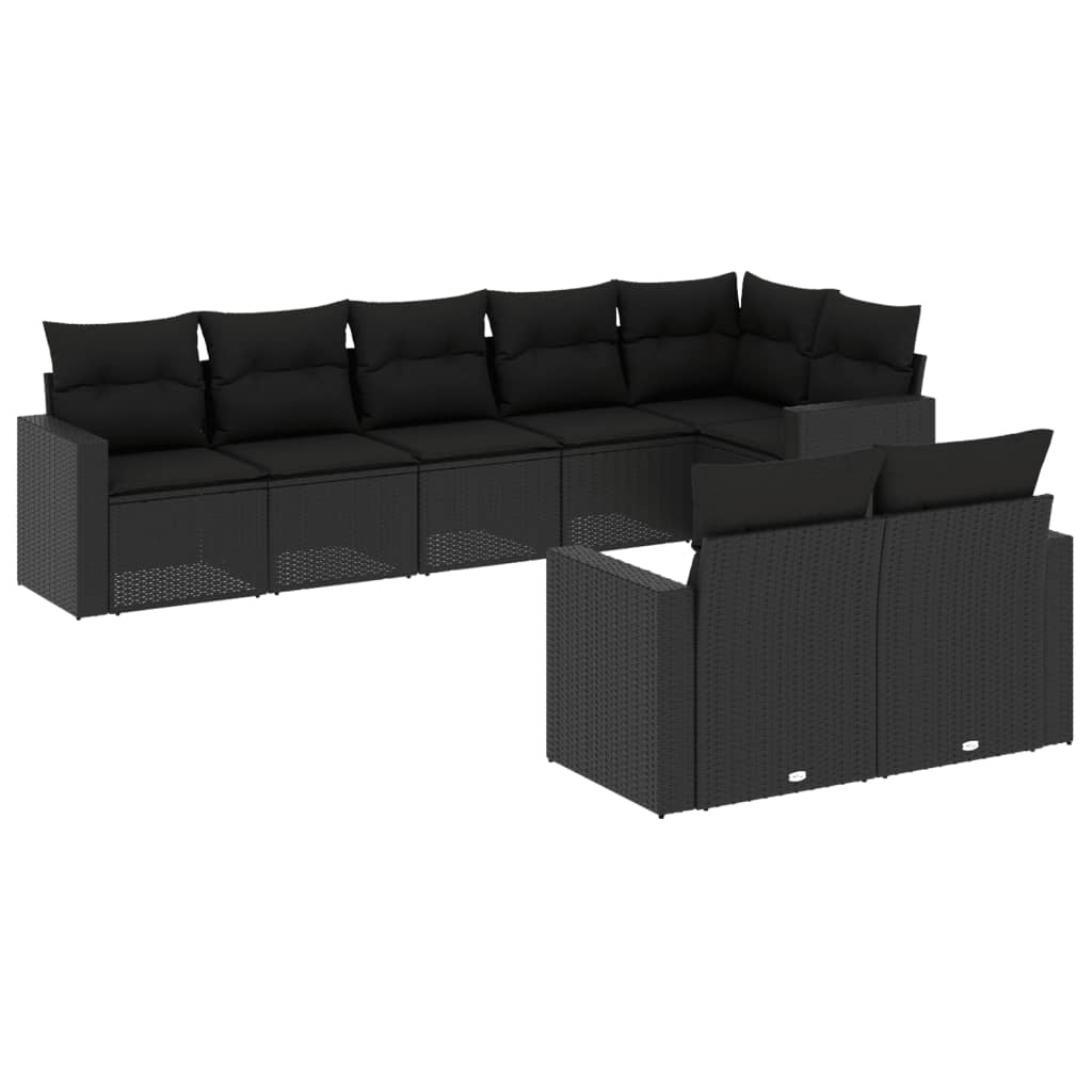 vidaXL 8-delige Loungeset met kussens poly rattan zwart