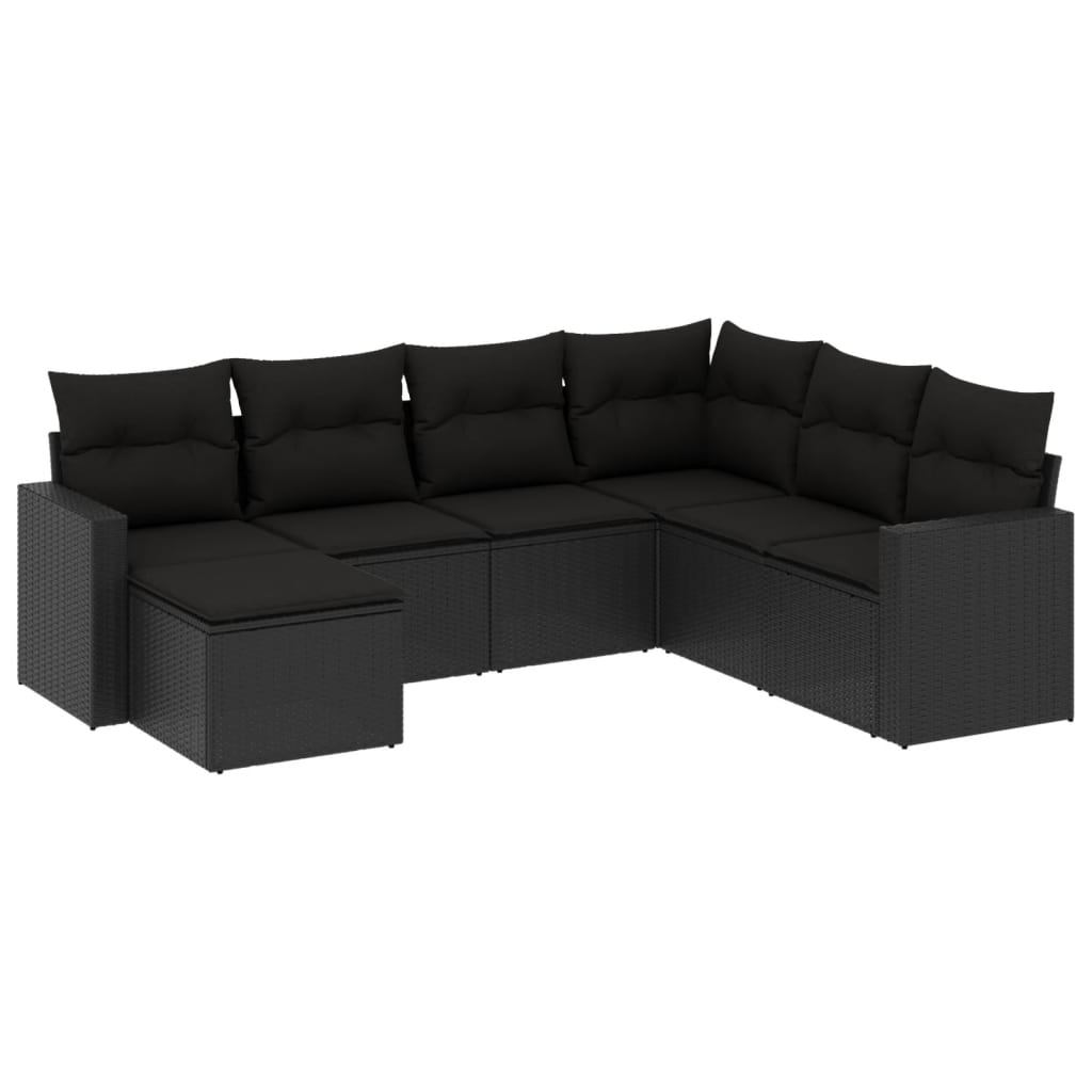 vidaXL 7-Piece Lounge Set with Cushions Poly Rattan Black