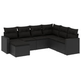 vidaXL 7-Piece Lounge Set with Cushions Poly Rattan Black