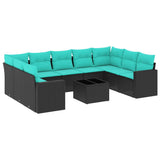 vidaXL Ensemble de salon 10 personnes avec coussins en poly rotin noir
