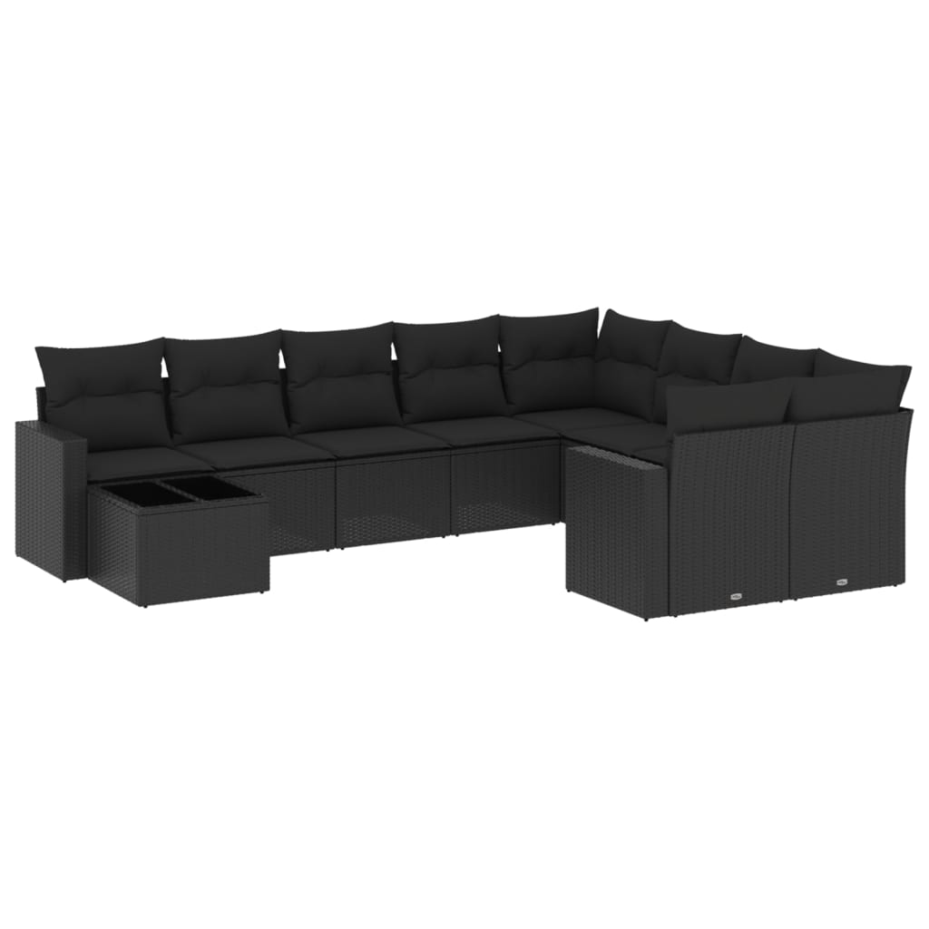 vidaXL Ensemble de salon 10 personnes avec coussins en poly rotin noir