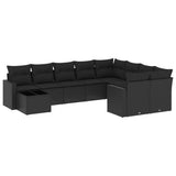 vidaXL Ensemble de salon 10 personnes avec coussins en poly rotin noir